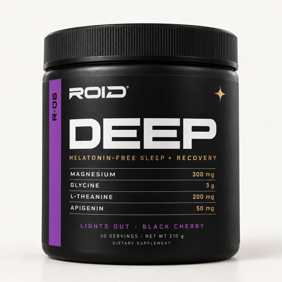 ROID DEEP Lights Out supplement with flavor-colored packaging